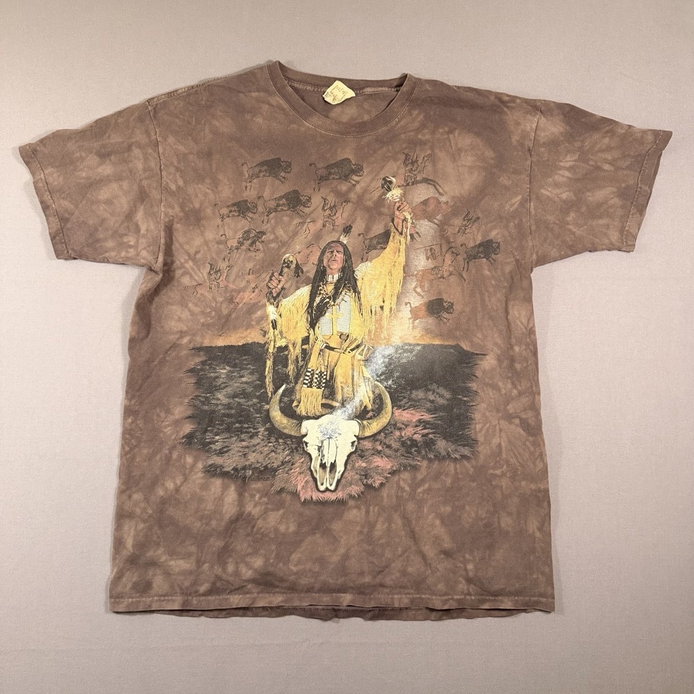 Vtg 90s The Mountain Native American Buffalo Skull Spirit Ritual T-Shirt XLarge
